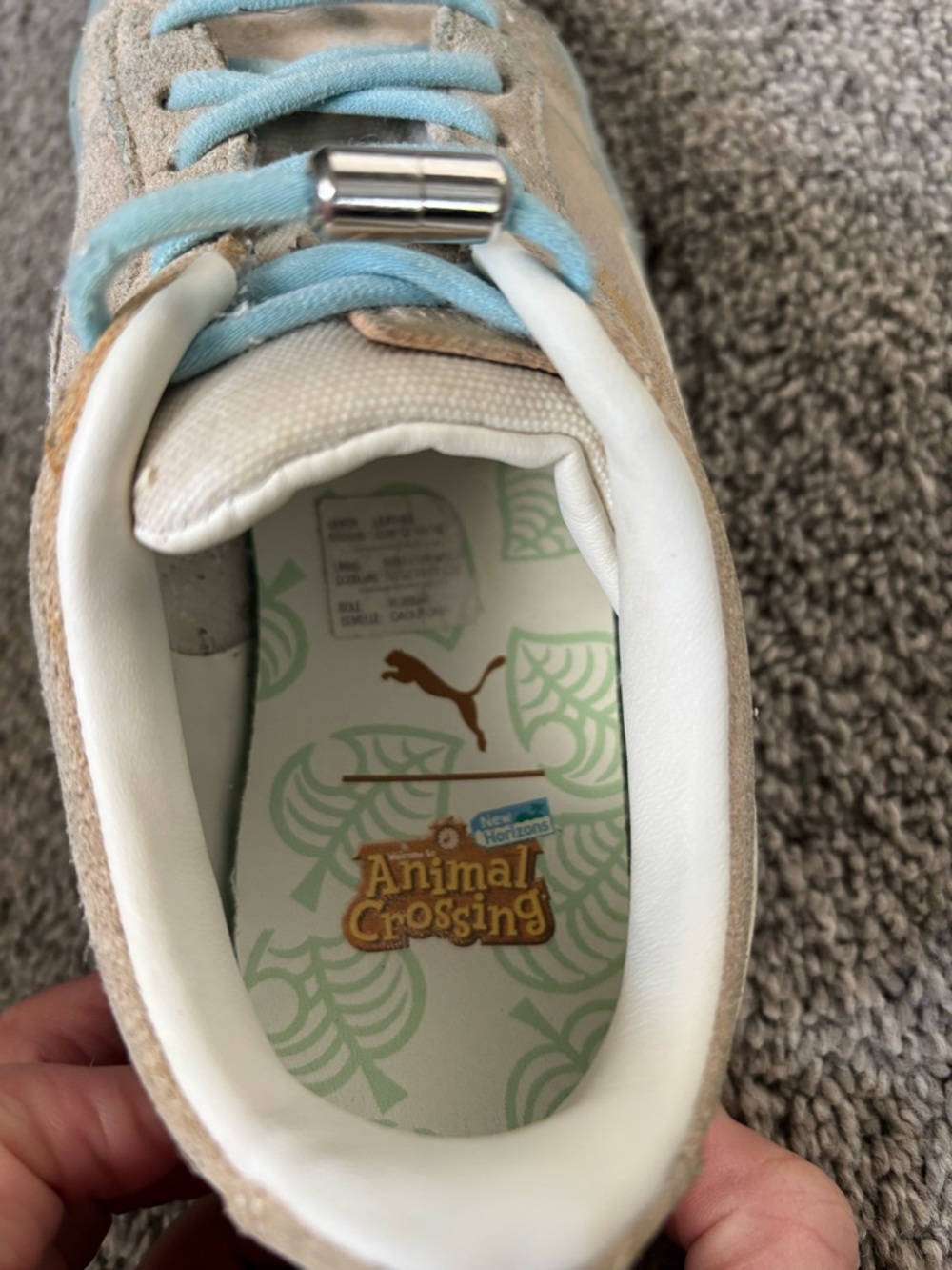PUMA - Animal Crossing Kids Light Blue Suede Sneakers with Aqua Laces. - Picture 2 of 3